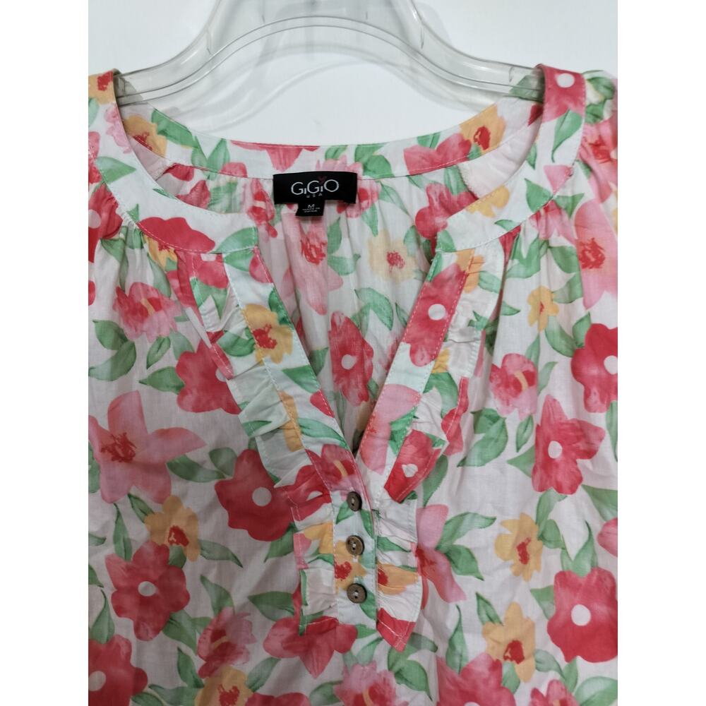5273) Gigio USA Pastel Cotton Floral Tiered Babydoll Puff Sleeves Dress Medium - Picture 2 of 11